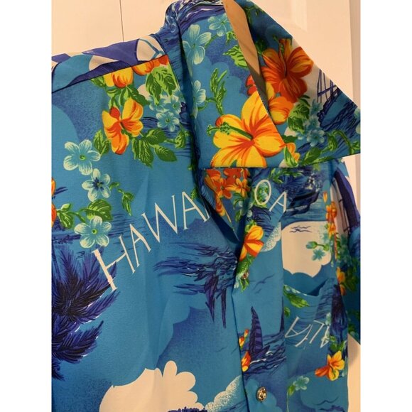 VINTAGE MADE IN HAWAII 60s‎ 70s HAWAIIAN Button SHIRT Men’s Sz L Blue - Picture 6 of 8